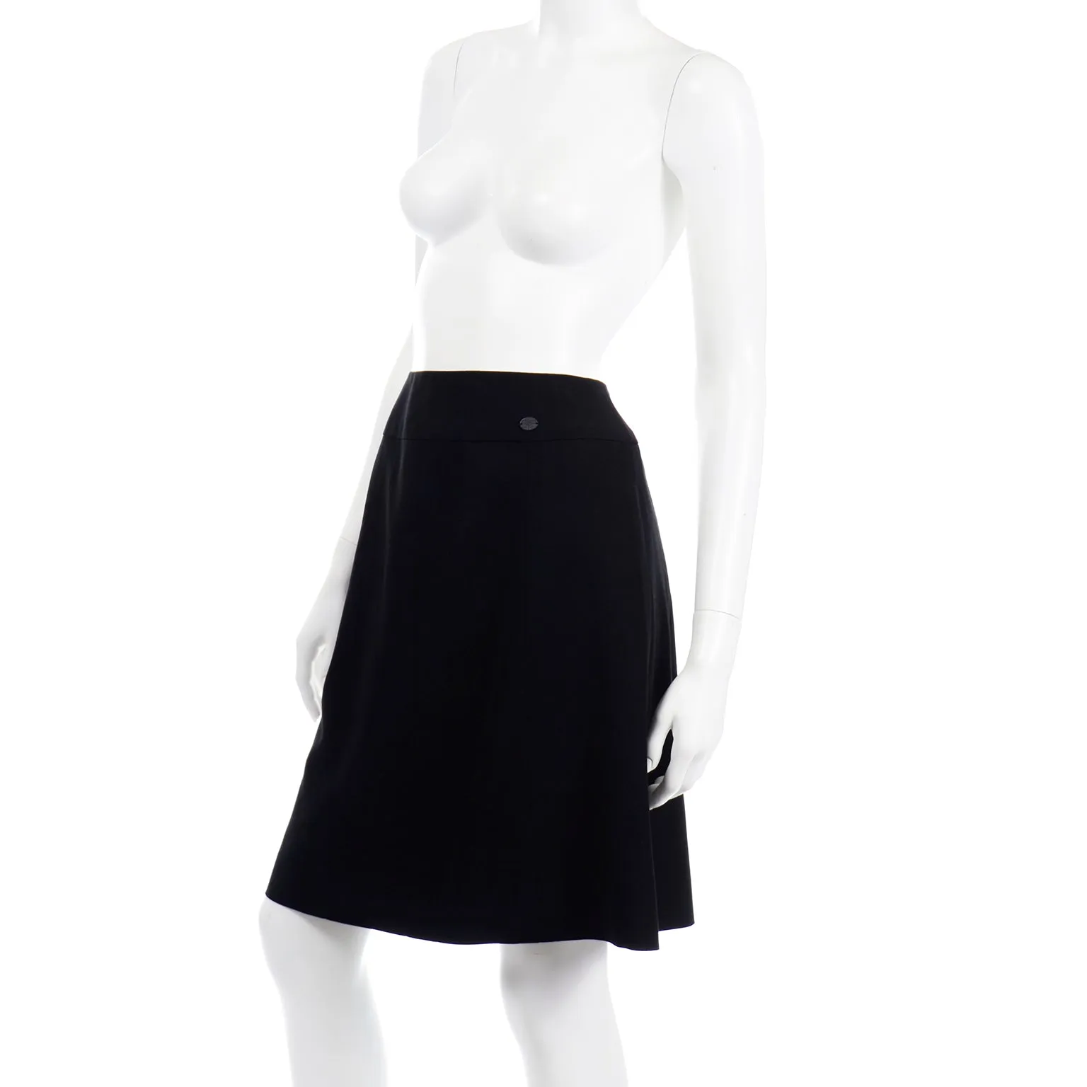 2001 Spring Summer Chanel Black Wool Skirt W CC Logo Monogram