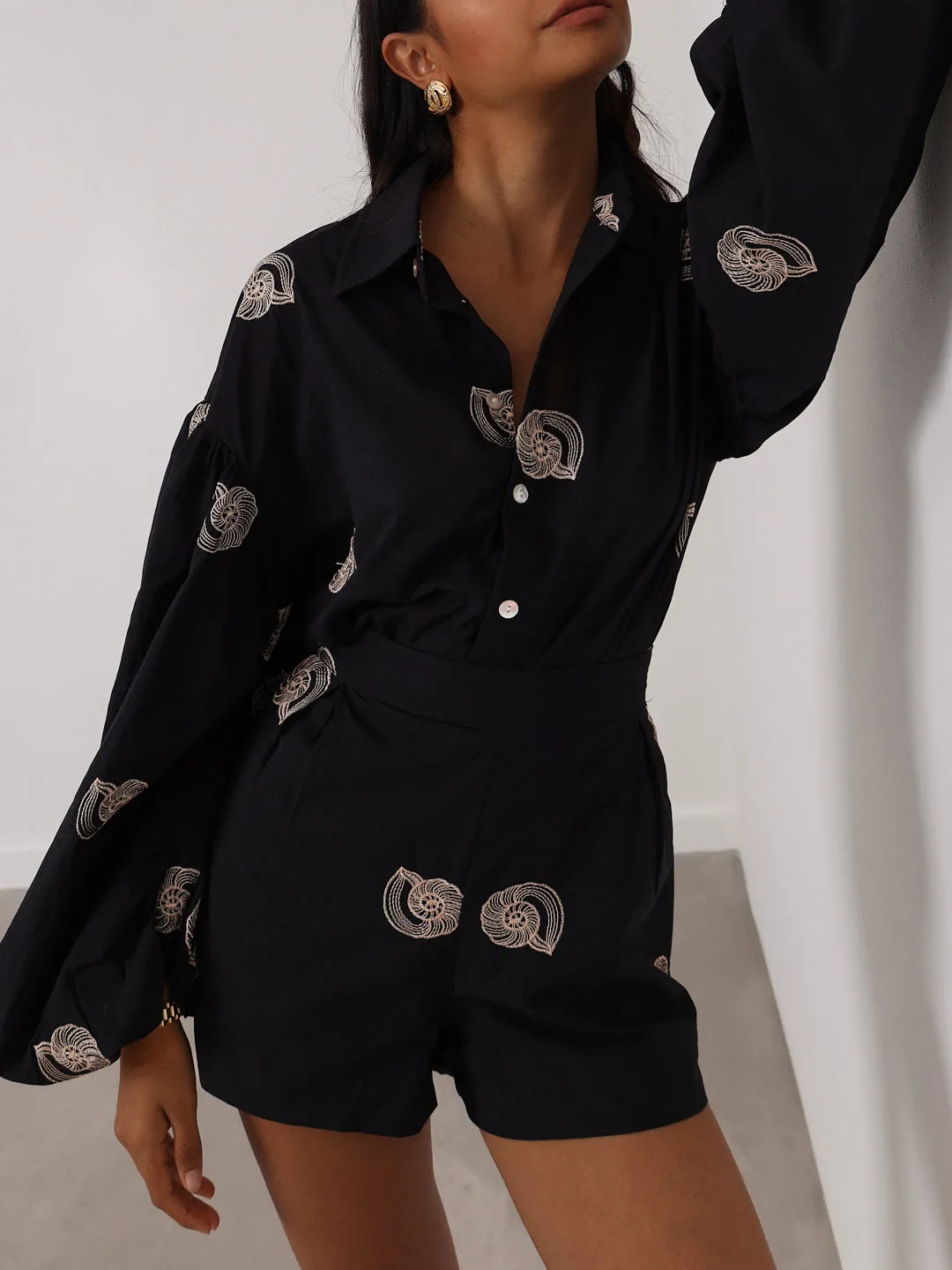 Avia Embroidered Cotton Shirt | Black