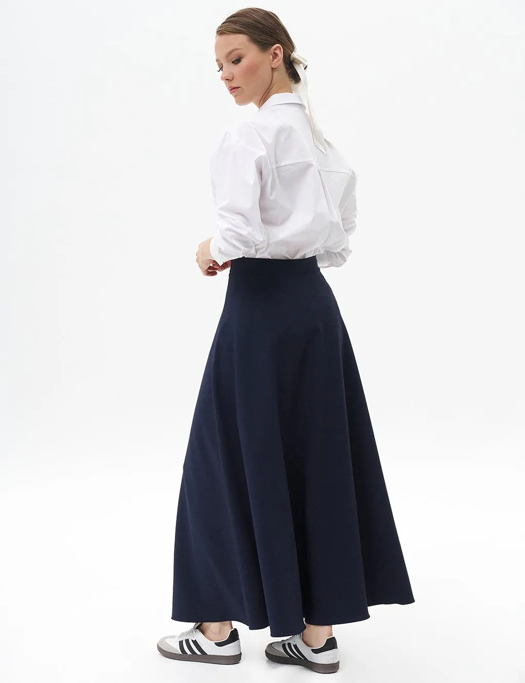 Basic Flared Skirt Navy Blue
