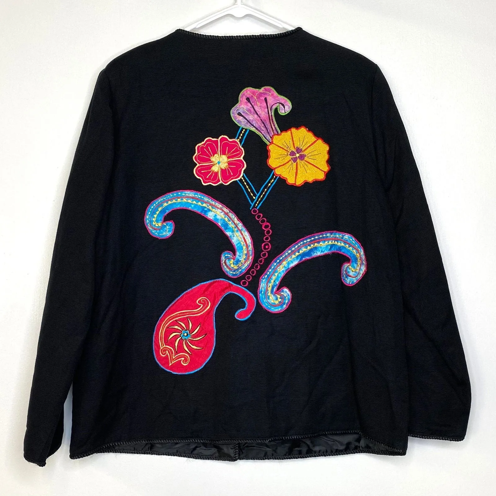 Beautiful Indigo Moon Womens Embroidered & Embellished Button-Up Jacket Size Medium Floral Multicolor