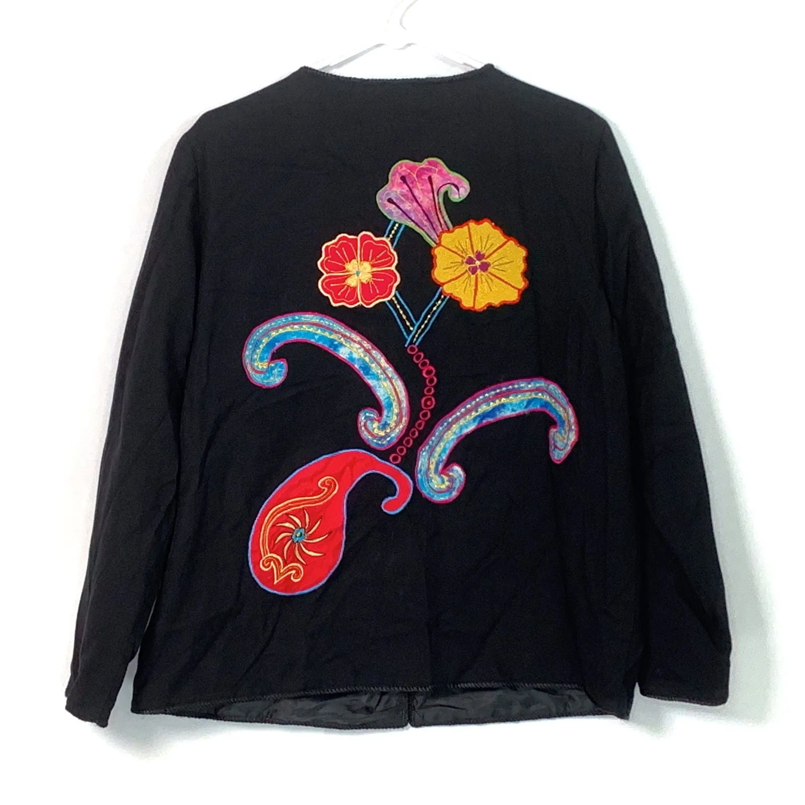 Beautiful Indigo Moon Womens Embroidered & Embellished Button-Up Jacket Size Medium Floral Multicolor