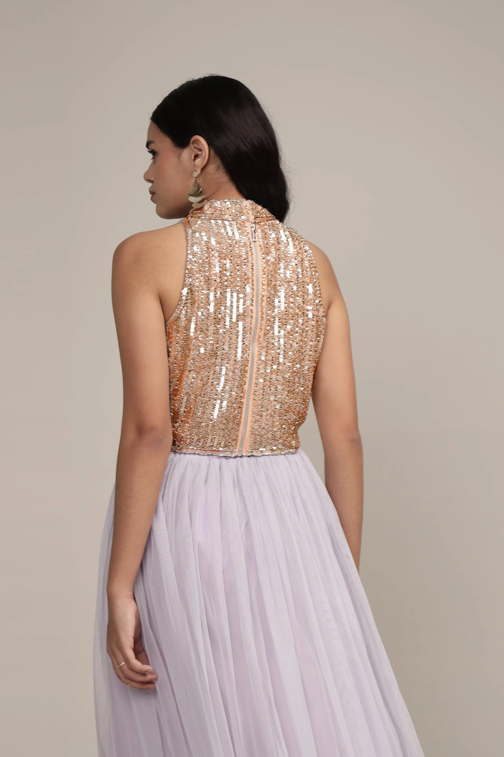 Beetle Embellished High Neck Top in Pink
