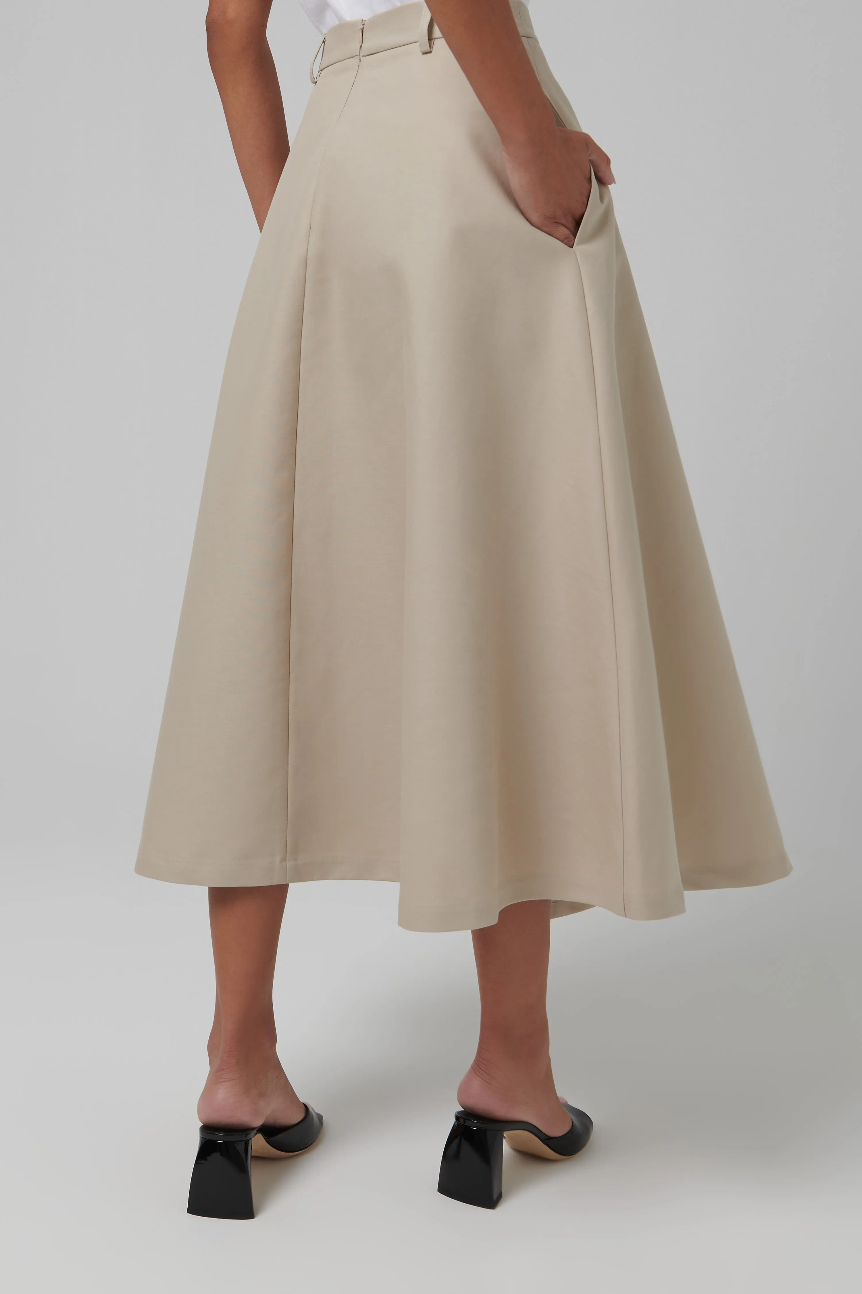 Beige Voluminous A-Line Cotton Skirt