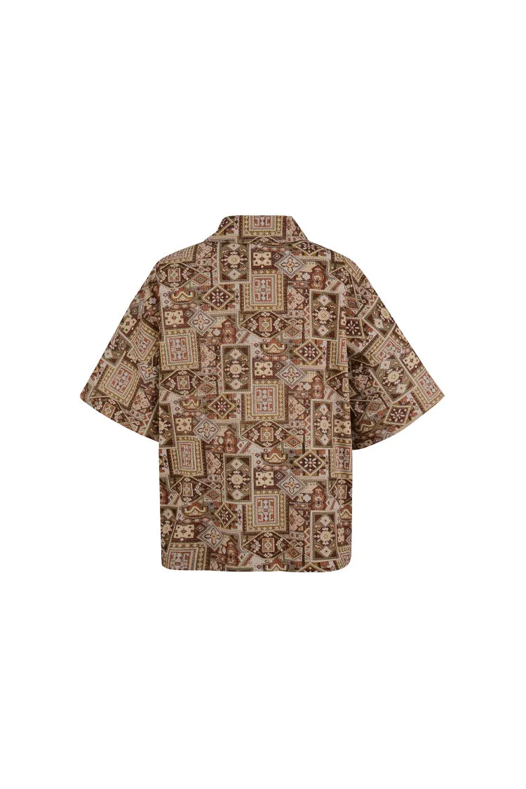 Bohemian vintage rug print button up oversized shirts