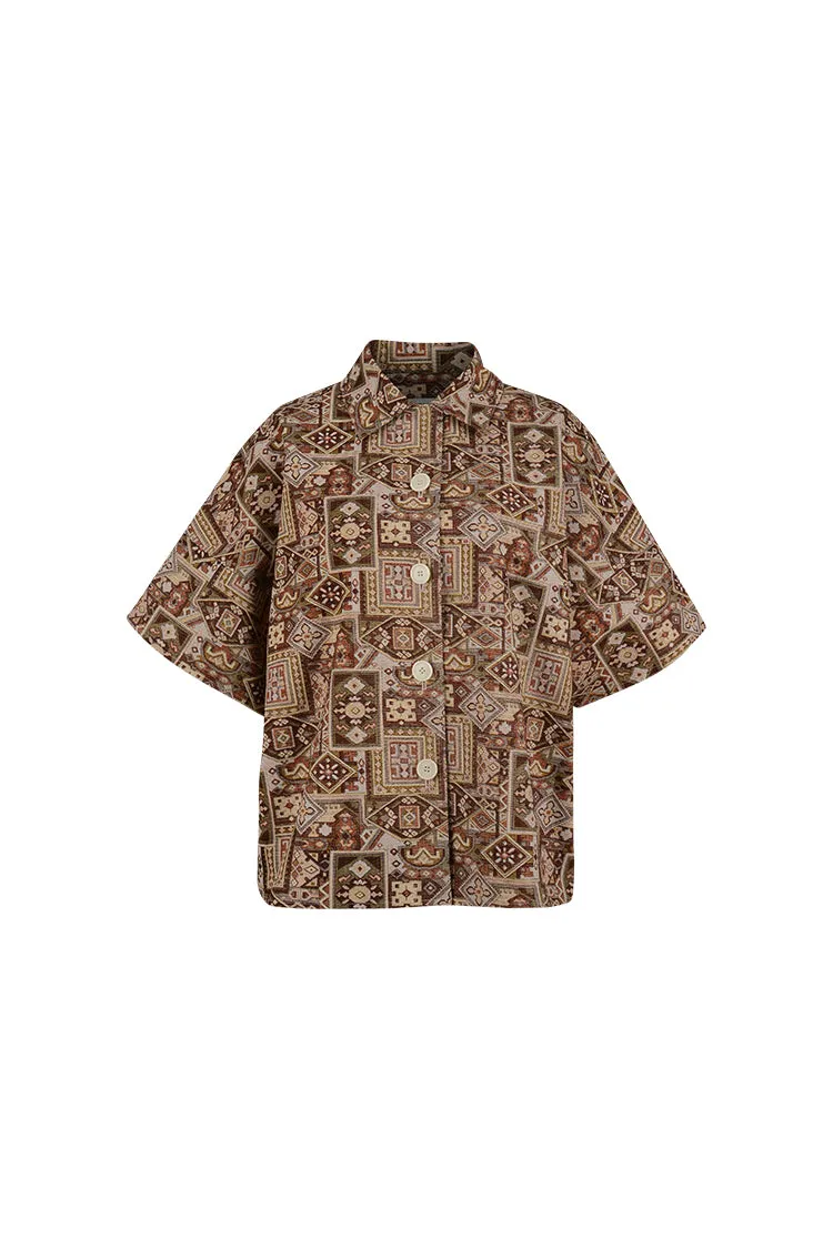 Bohemian vintage rug print button up oversized shirts