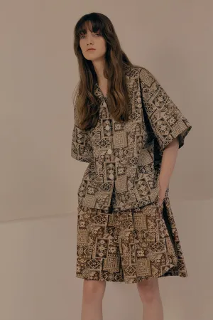 Bohemian vintage rug print button up oversized shirts