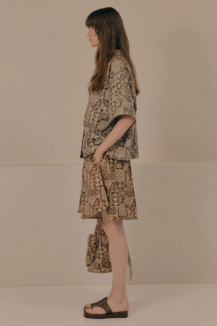 Bohemian vintage rug print button up oversized shirts
