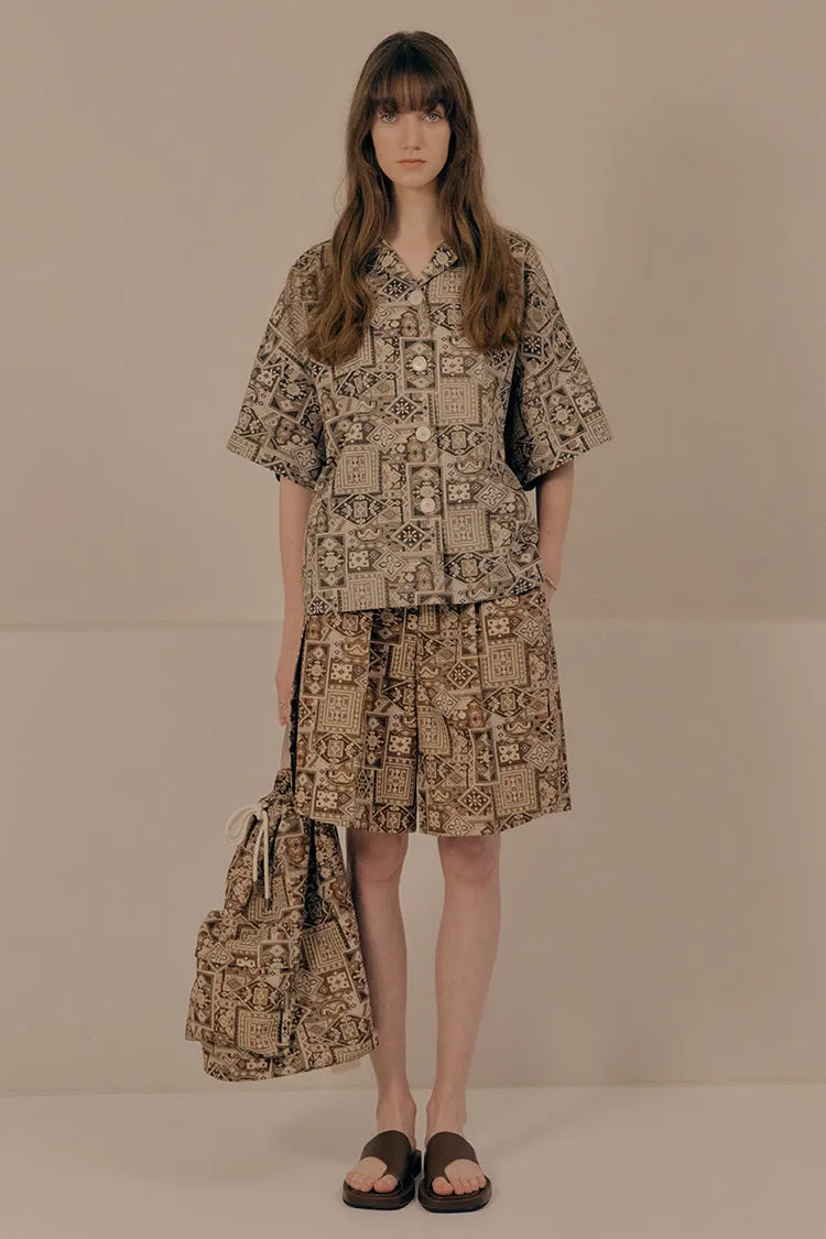 Bohemian vintage rug print button up oversized shirts