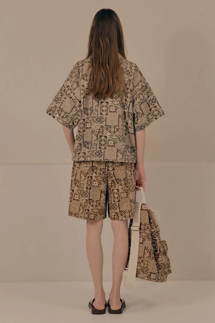 Bohemian vintage rug print button up oversized shirts