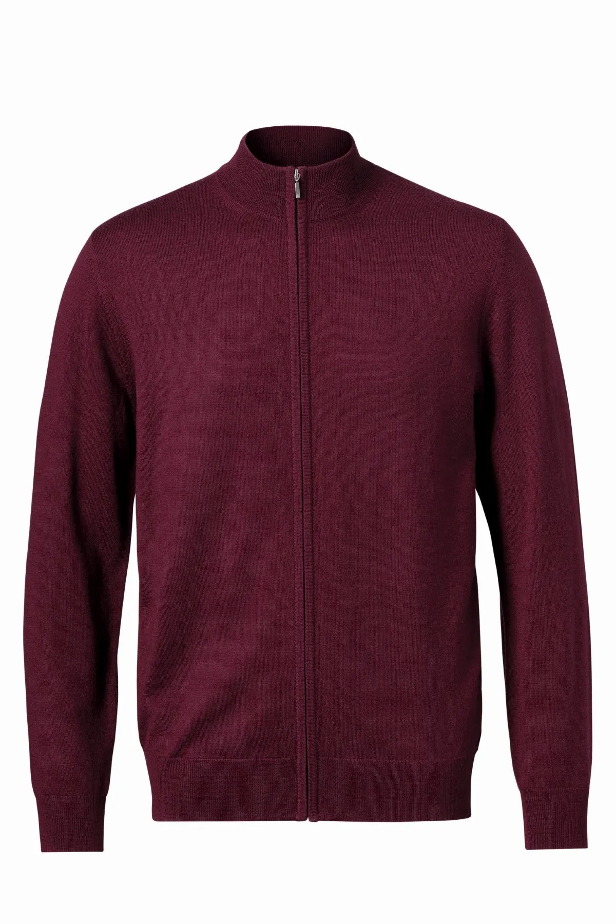 Burgundy Red Pure Merino Full Zip Through Cardigan