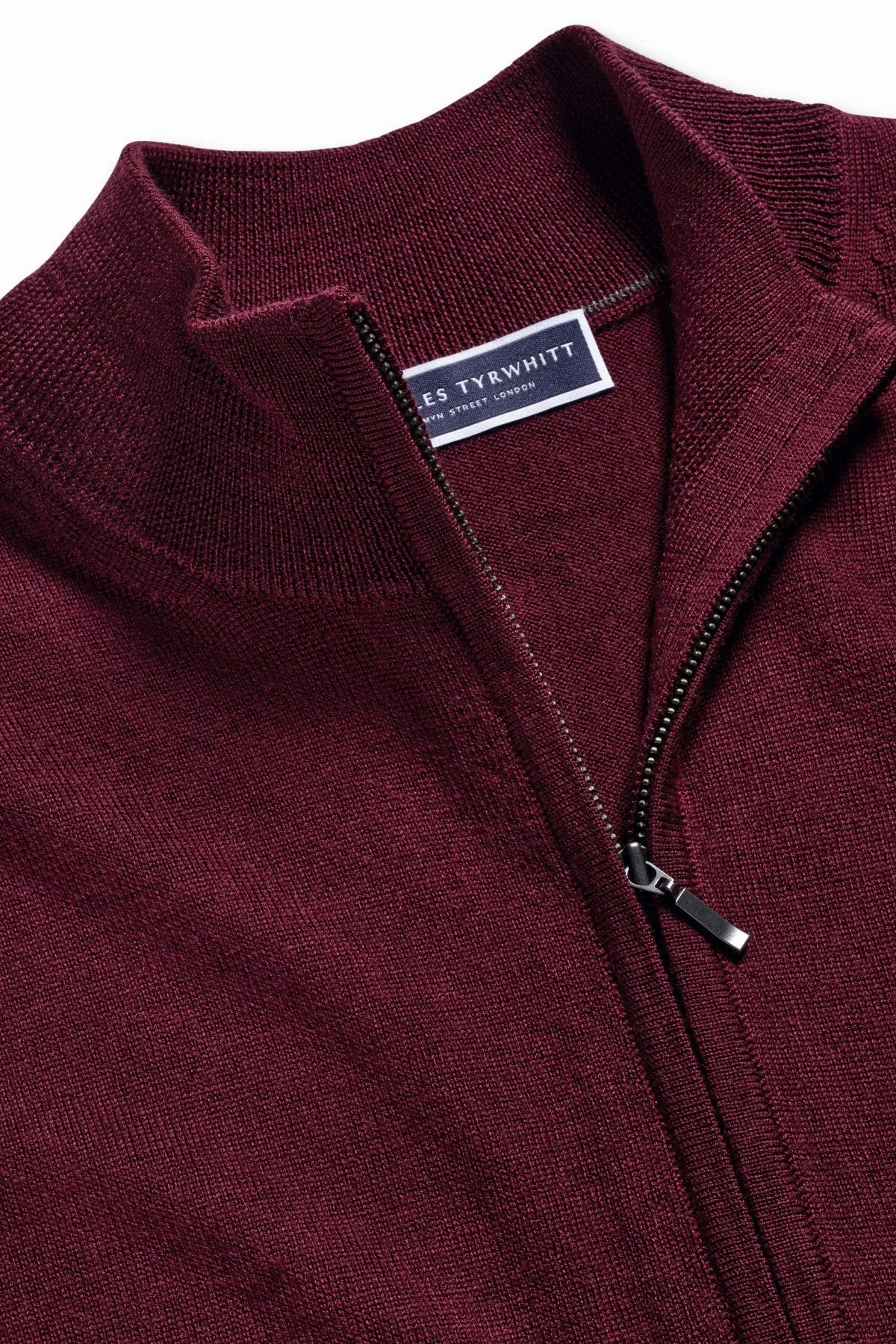 Burgundy Red Pure Merino Full Zip Through Cardigan
