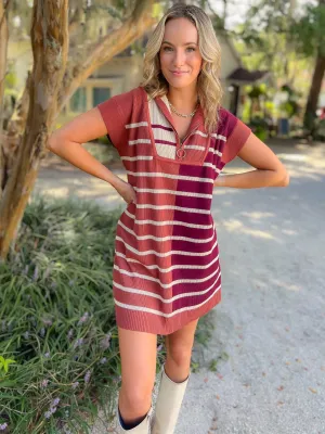Care to Contrast Chestnut Striped Knit Dress