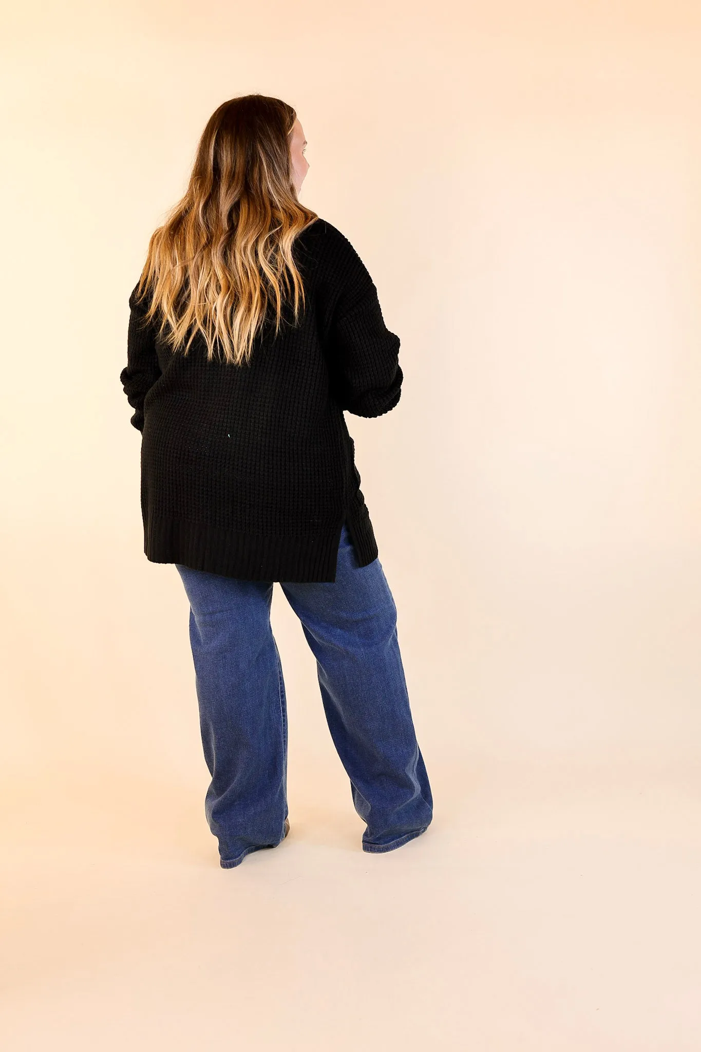 Cozy Layers Waffle Knit Cardigan in Black
