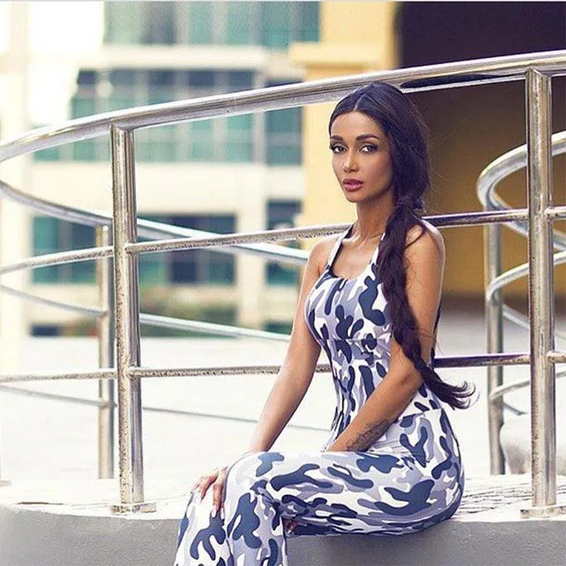 Fashion Women Casual Camouflage Polyester Jumpsuits Playsuits Bodysuits