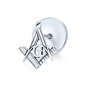 Freemasons Masonic Compass Brooche Pin for Men in Sterling Silver