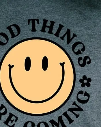 Good Things Are Coming Smiley Face Short Sleeve Graphic Tee | Forest