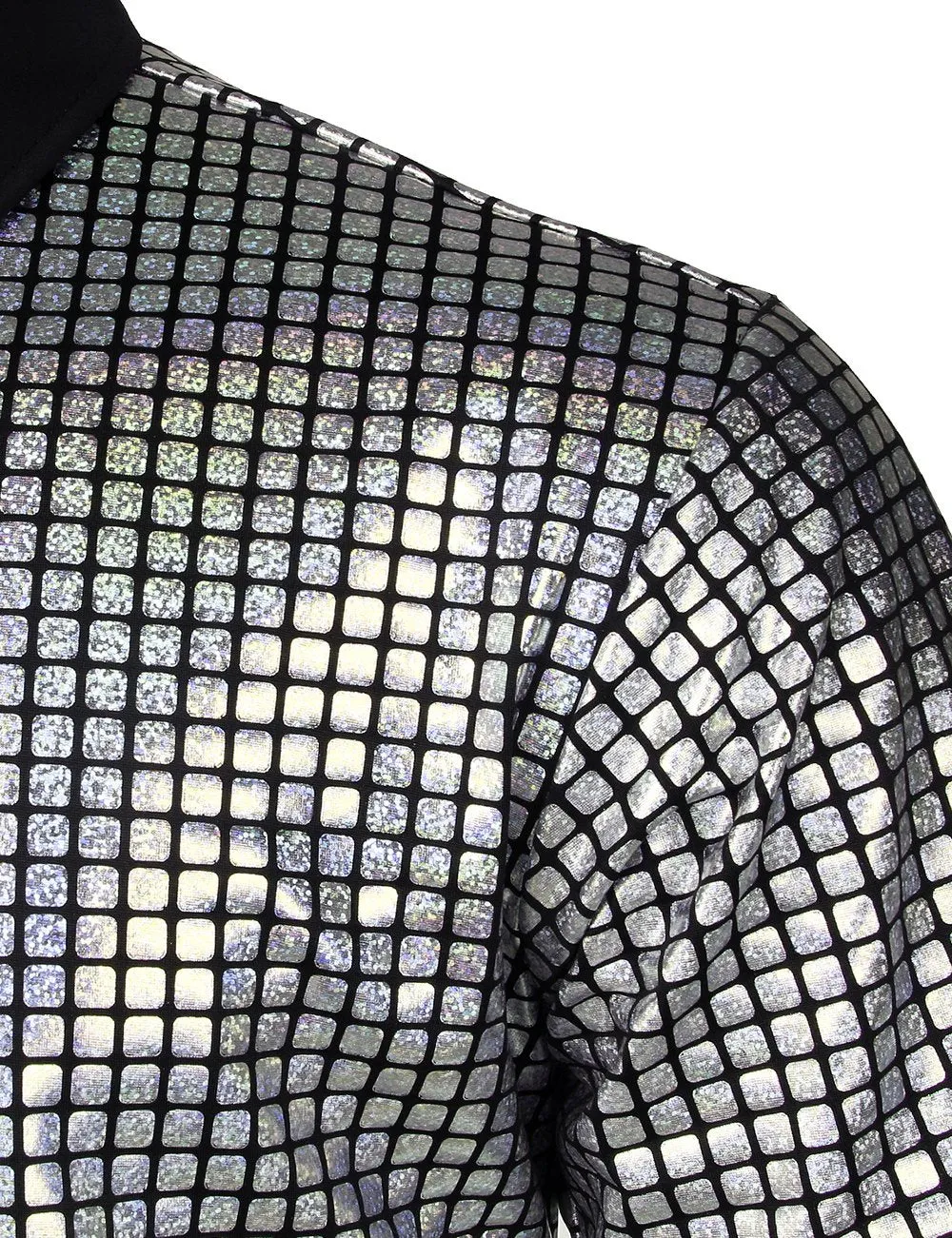 JOGAL Men's Dress Shirt Sequins Short Sleeves Button Down Shirts 70s Disco Party Costume