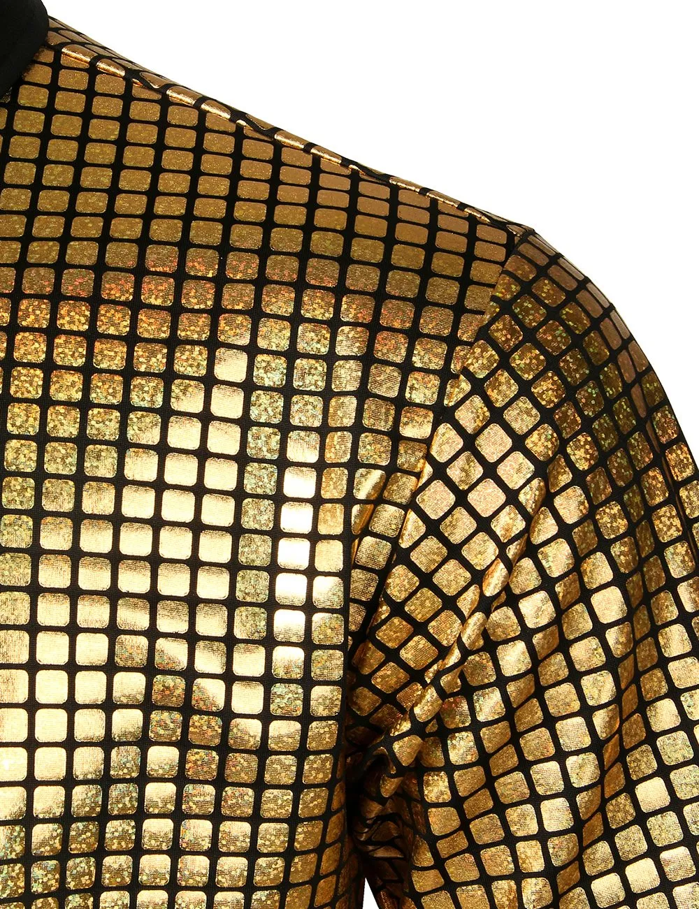 JOGAL Men's Dress Shirt Sequins Short Sleeves Button Down Shirts 70s Disco Party Costume