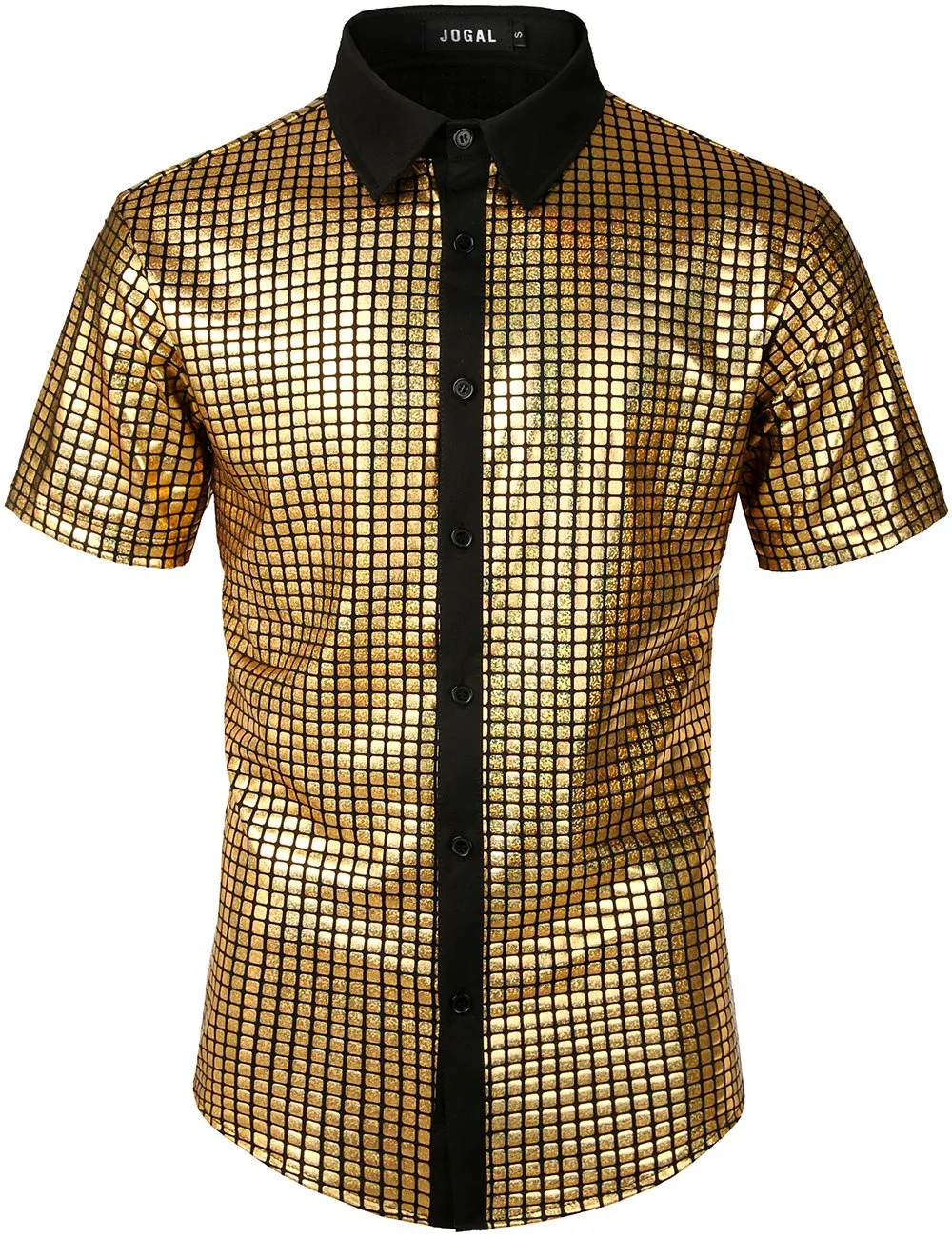 JOGAL Men's Dress Shirt Sequins Short Sleeves Button Down Shirts 70s Disco Party Costume