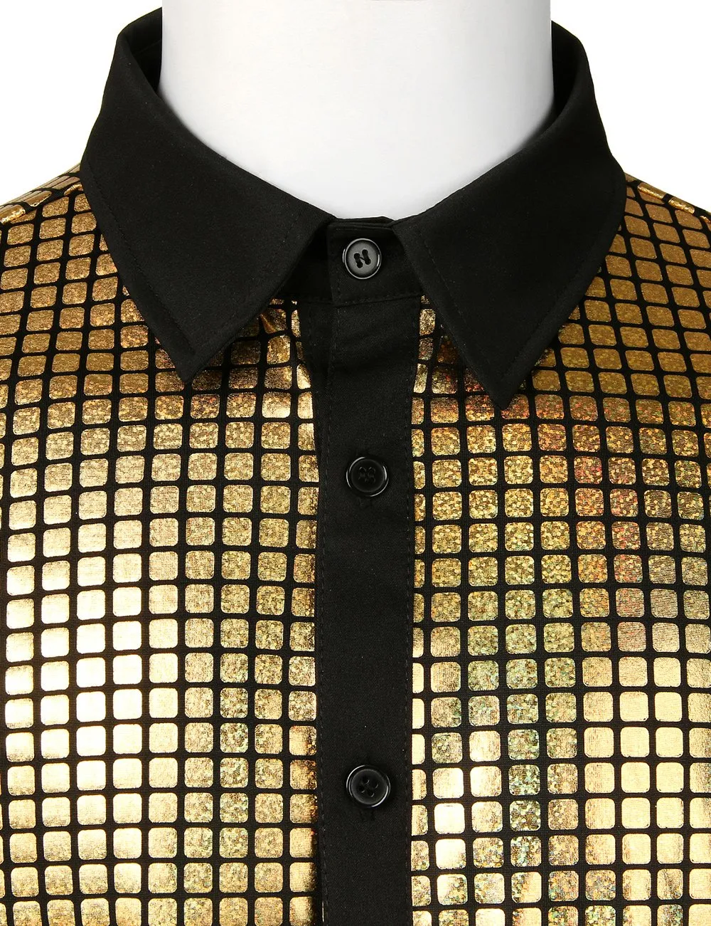 JOGAL Men's Dress Shirt Sequins Short Sleeves Button Down Shirts 70s Disco Party Costume