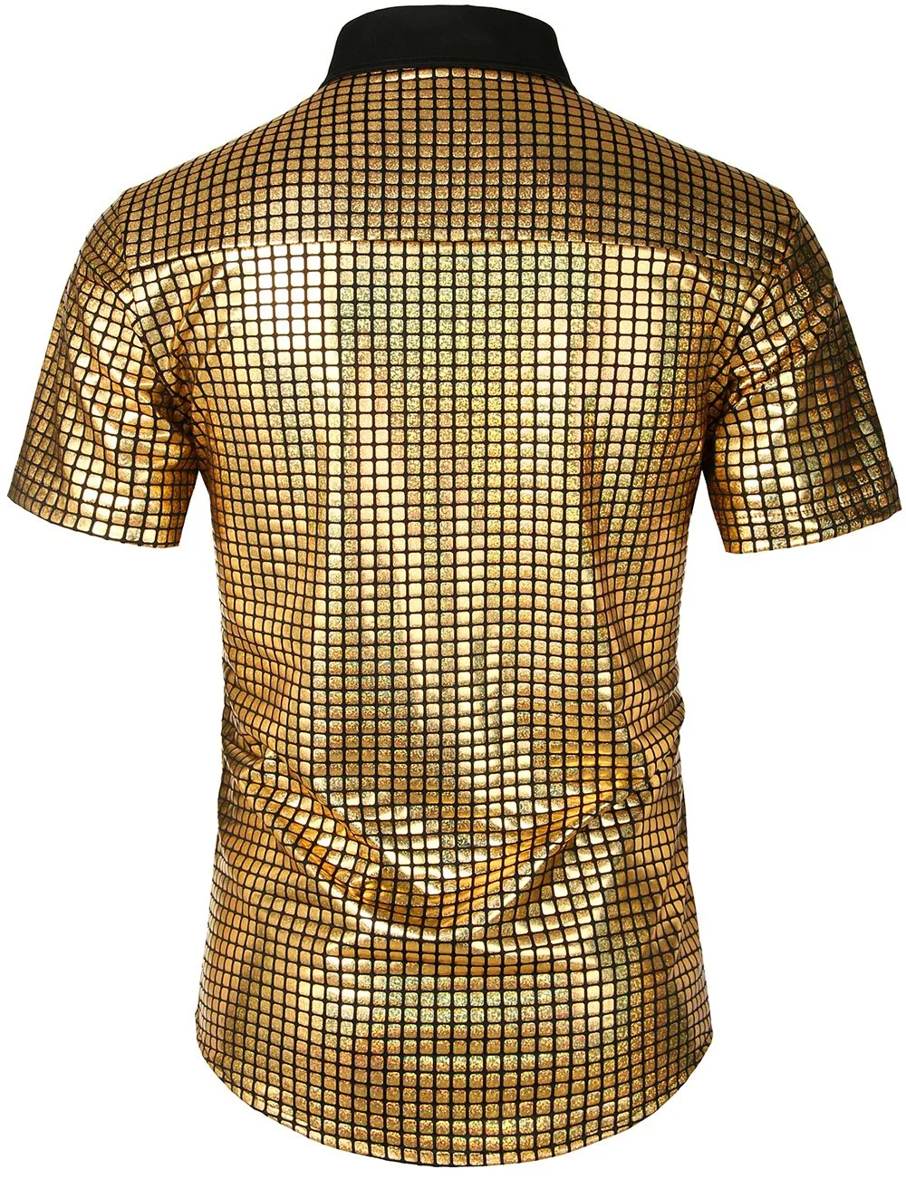 JOGAL Men's Dress Shirt Sequins Short Sleeves Button Down Shirts 70s Disco Party Costume