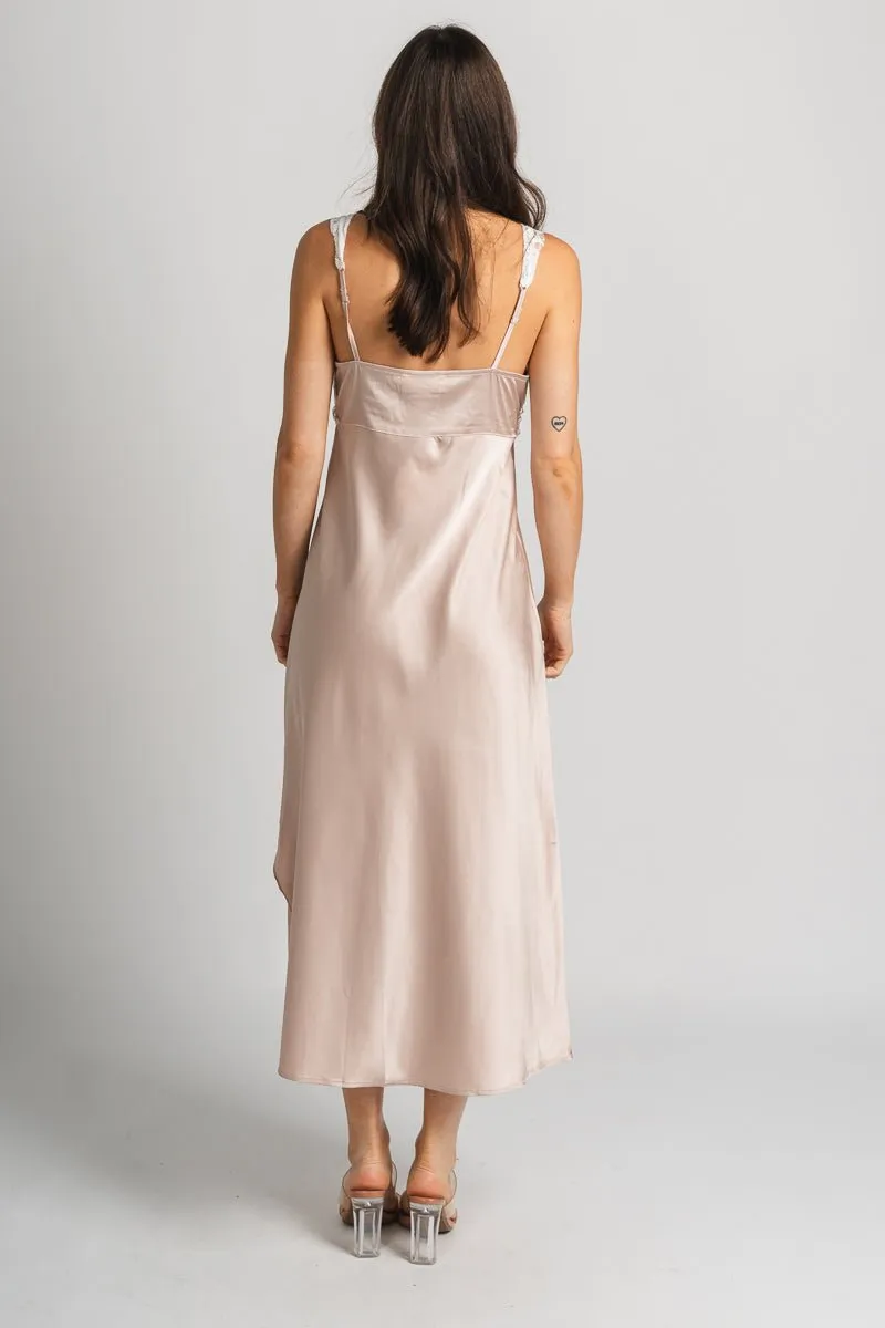 Lace trim midi dress champagne
