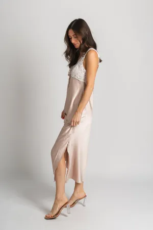 Lace trim midi dress champagne