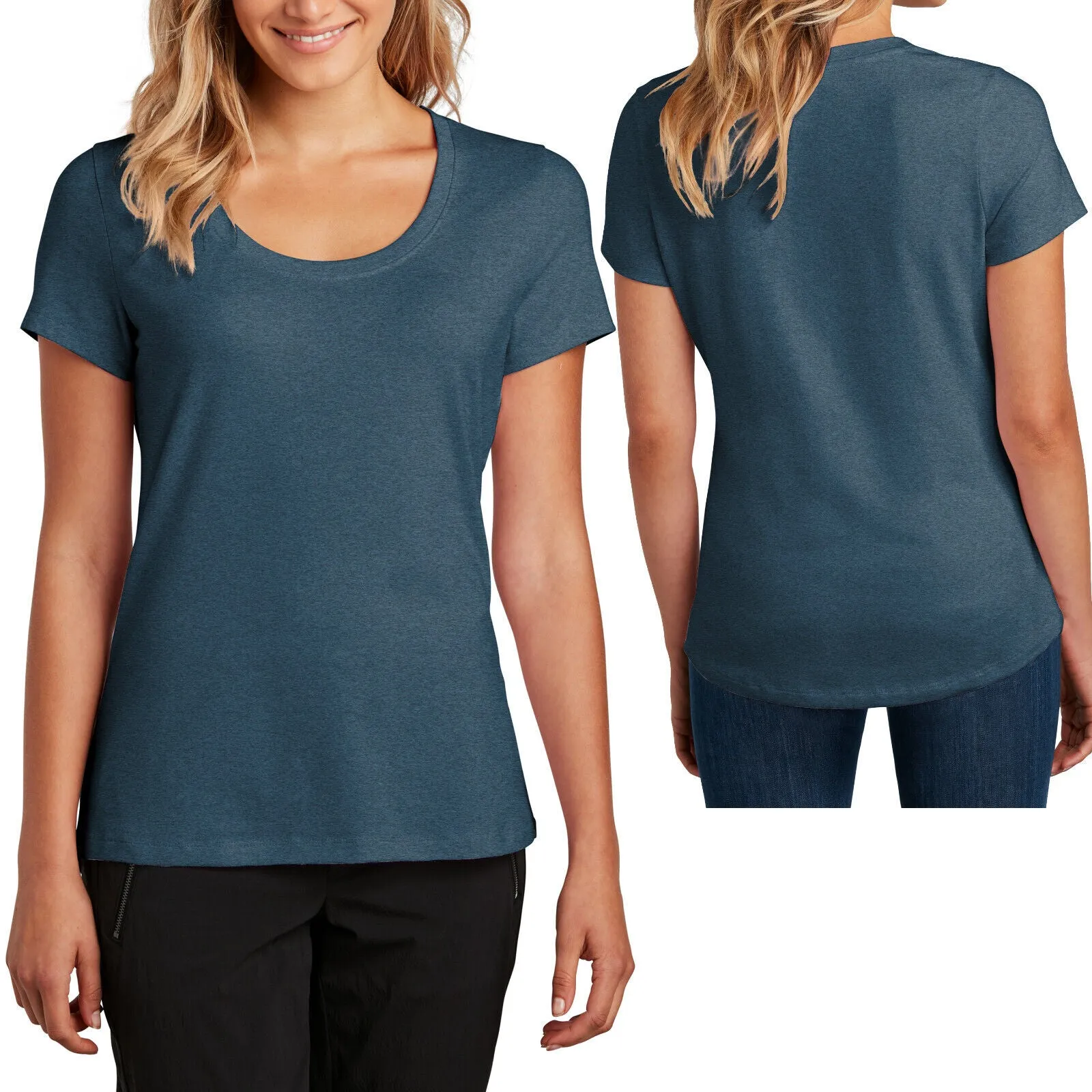 Ladies Heathered Scoop Neck Tee Shirt Soft Blend Womens Comfortable Tee S-4X New