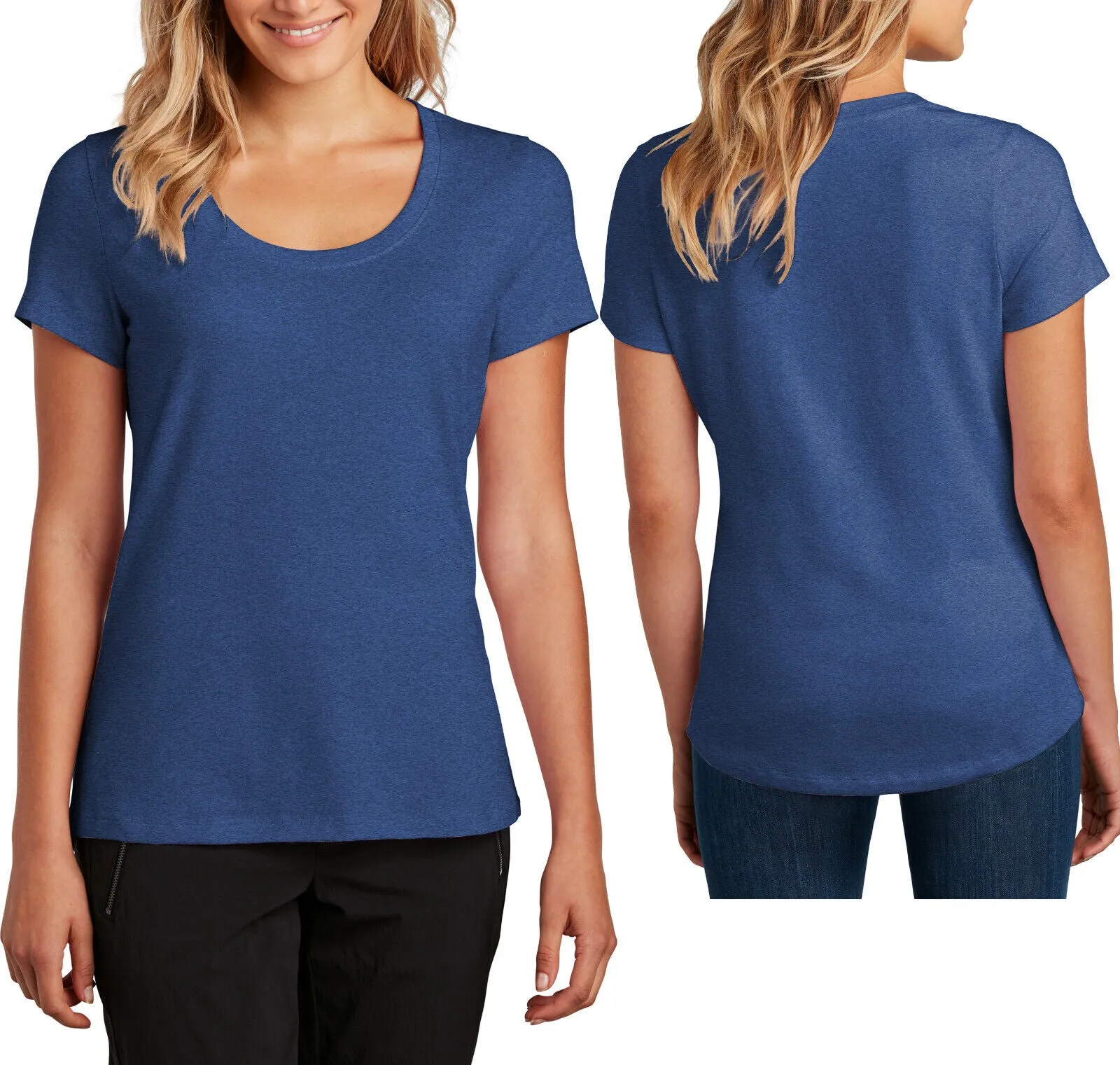 Ladies Heathered Scoop Neck Tee Shirt Soft Blend Womens Comfortable Tee S-4X New
