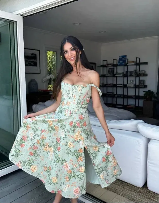 Lady Glams Summer Dress Woman 2024 Trendy Green Long Lace Up Beach Dress Elegant Split Midi Corset Dress Women Clothing