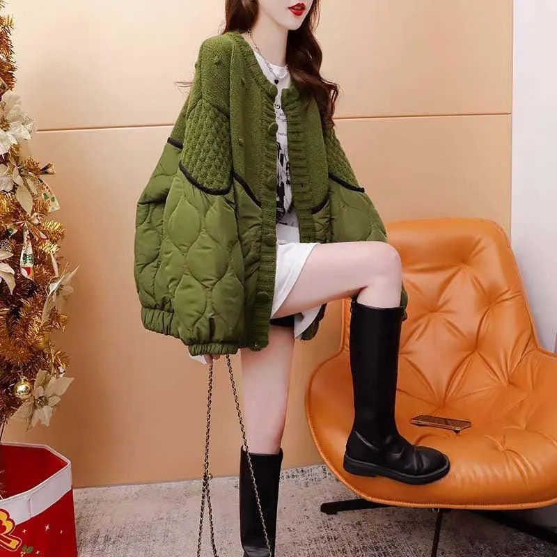 Loose Design Stitching Sweater Cardigan For Women