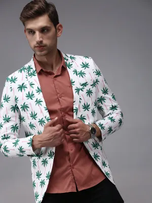 Men White Printed Single Breasted Blazers
