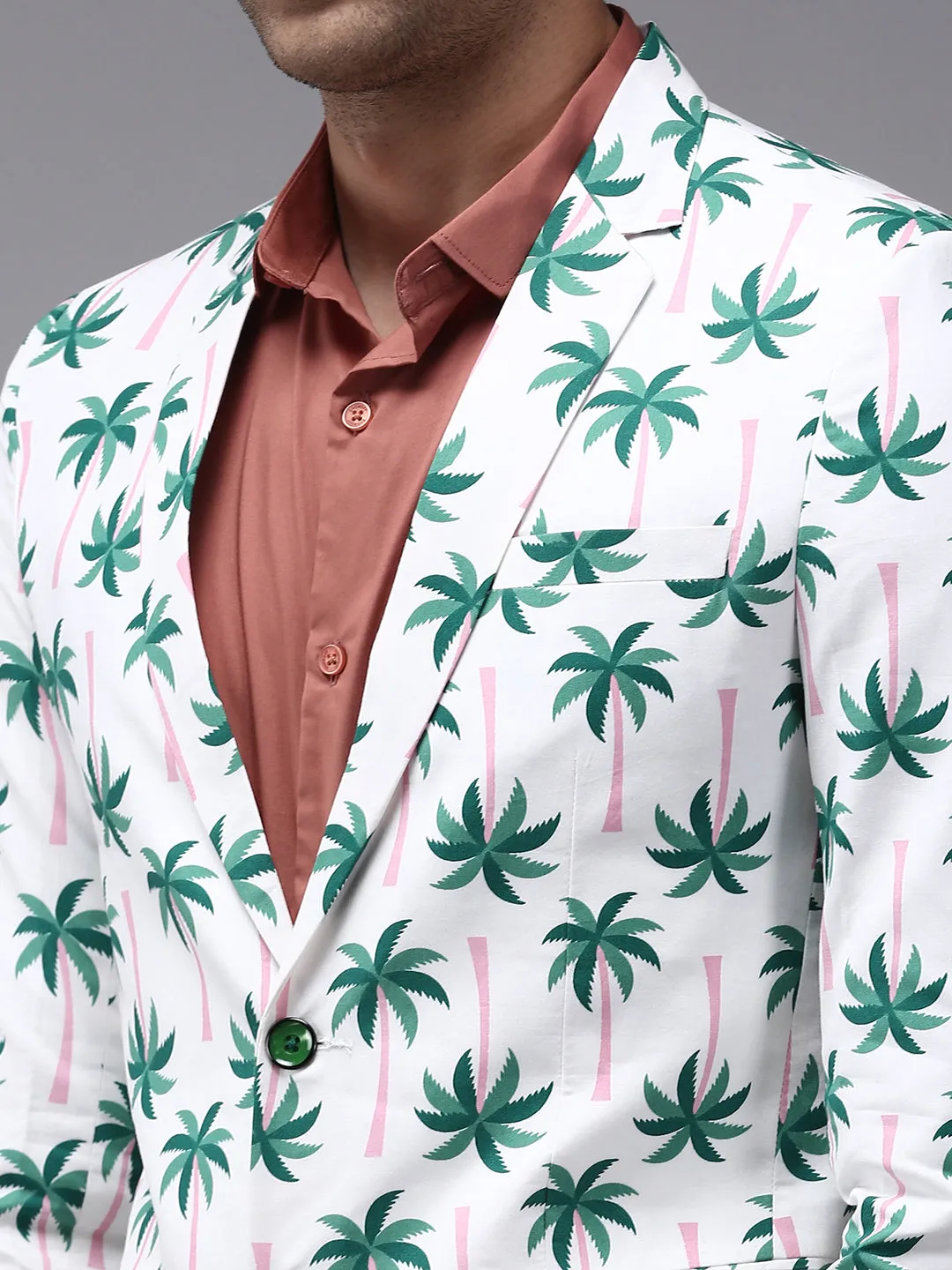 Men White Printed Single Breasted Blazers