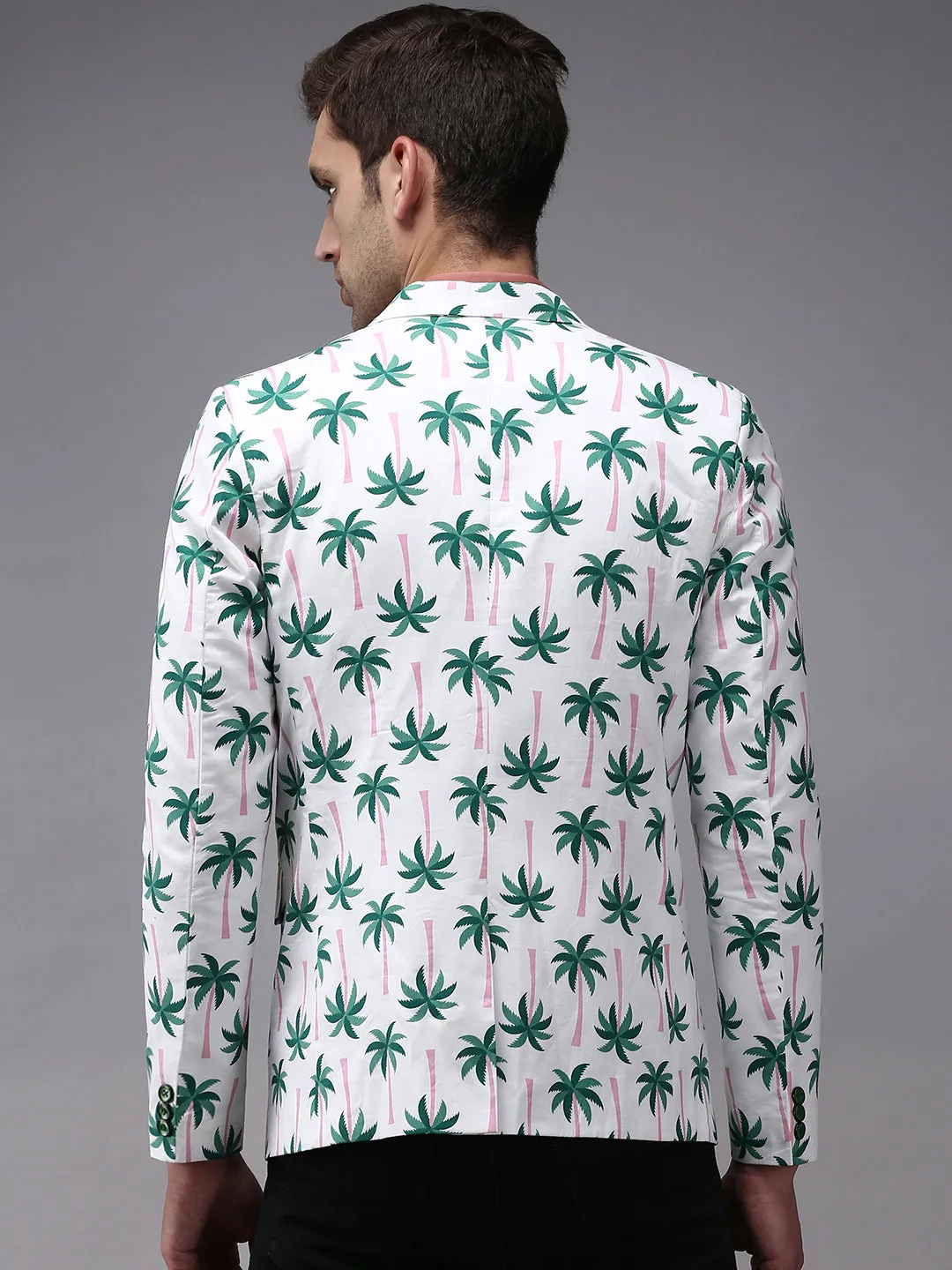 Men White Printed Single Breasted Blazers