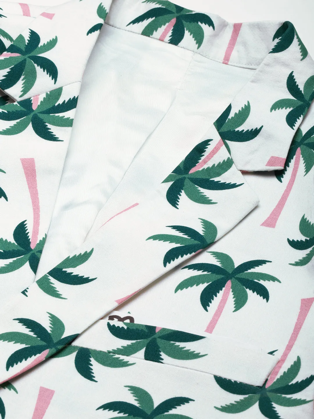 Men White Printed Single Breasted Blazers