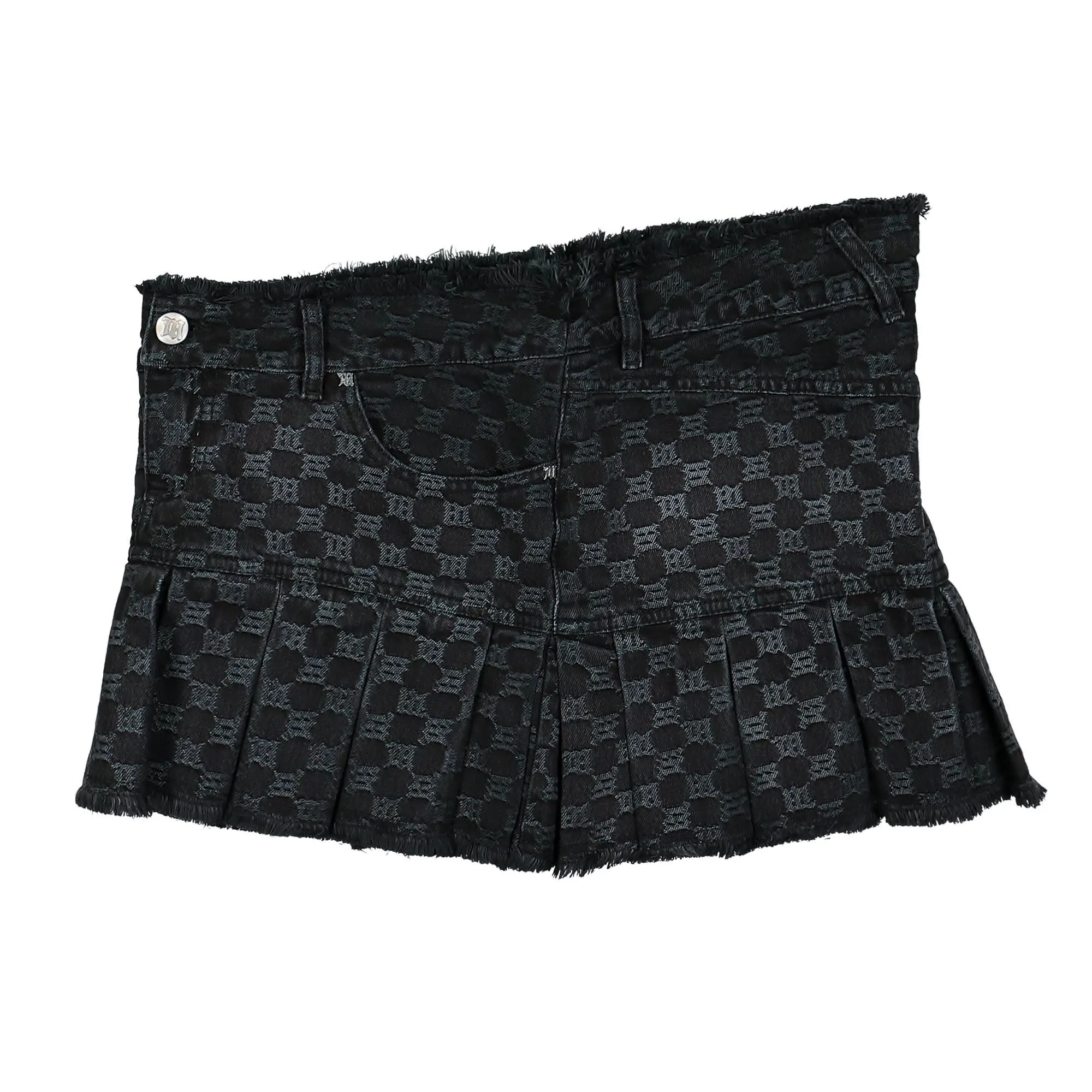 Monogram Denim Pleated Skirt