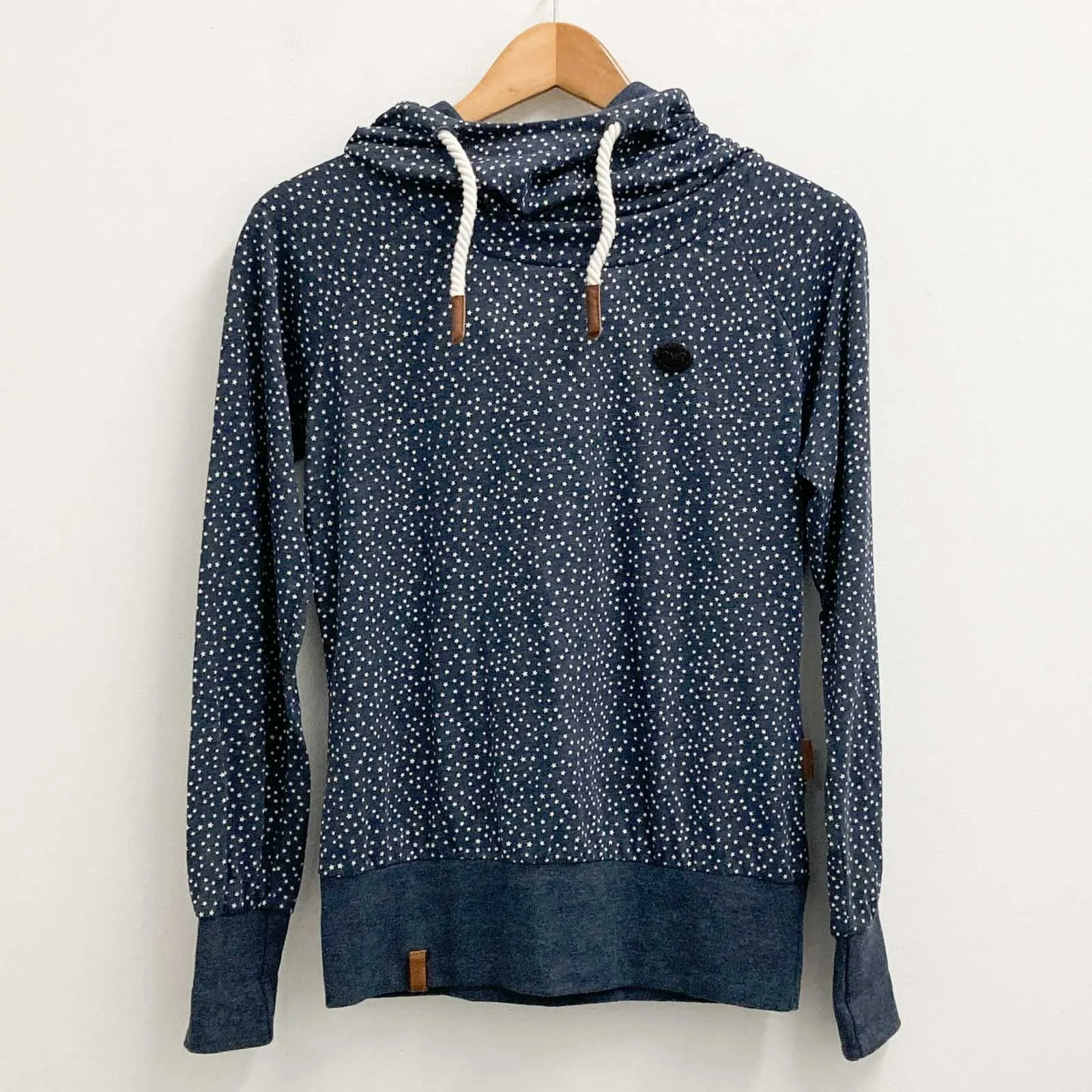 Naketano Hoodie Size S Navy Star Print Soft Jersey