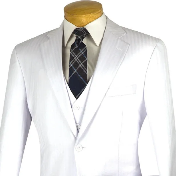 Regular Fit 3 Piece Tone On Tone Stripe White
