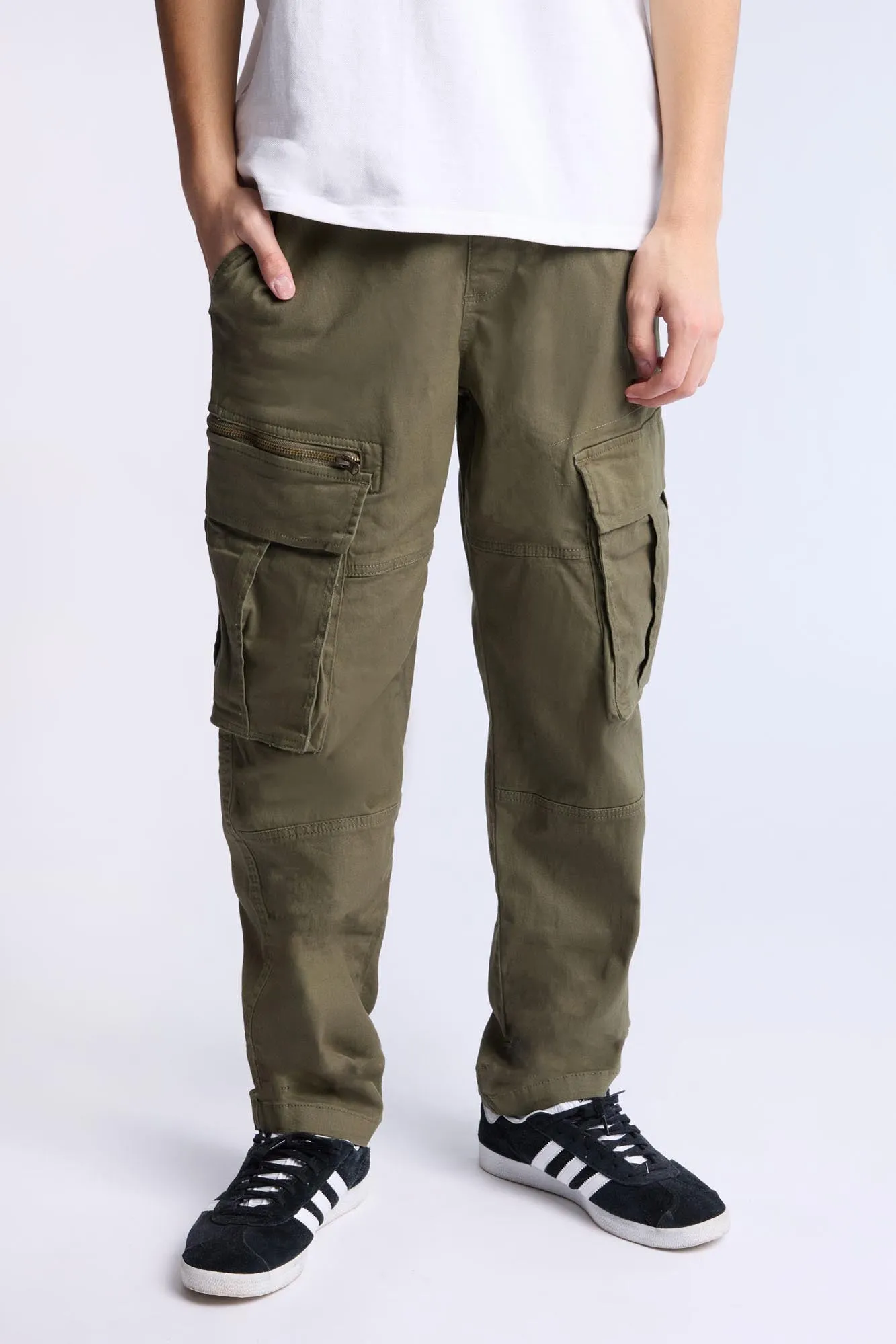 Relaxed Zip Cargo Twill Pants