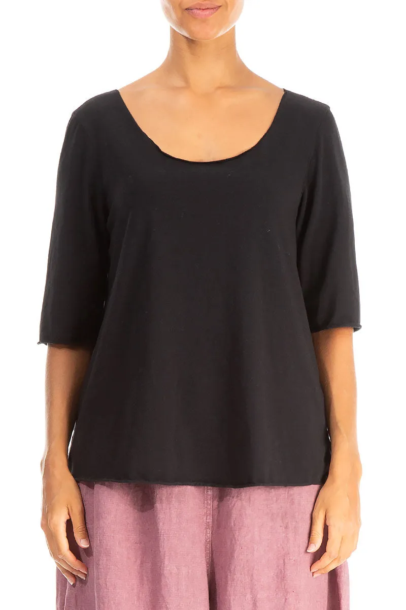 Scoop Neck Black Soft Cotton Top