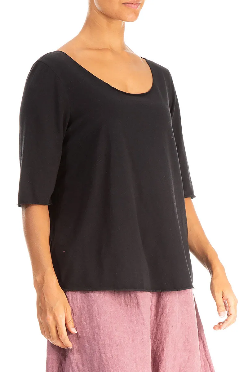 Scoop Neck Black Soft Cotton Top