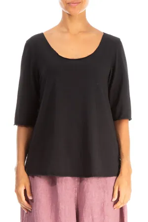 Scoop Neck Black Soft Cotton Top