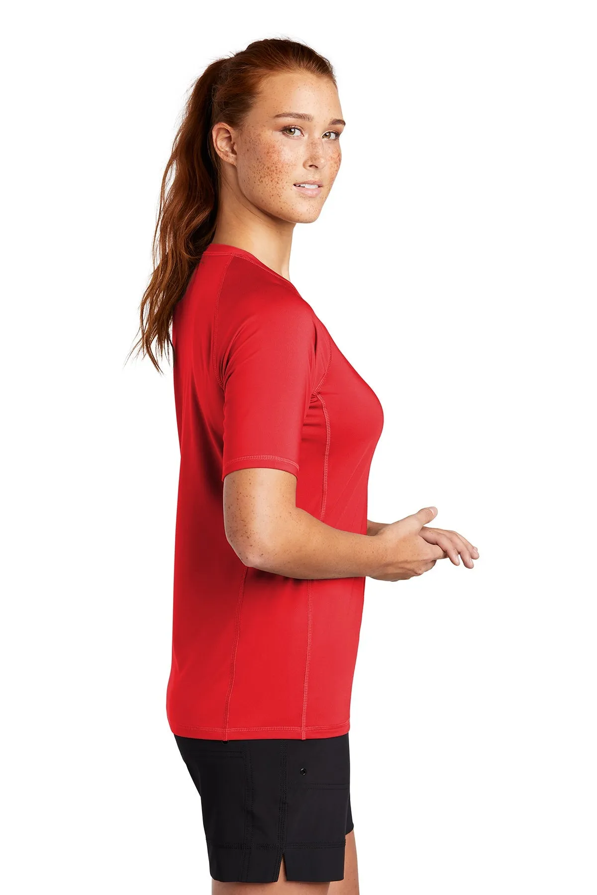 Sport-Tek Ladies Rashguard Branded Tee's, TRUE Red