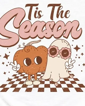 Tis The Season Pumpkin Ghost Short Sleeve Graphic Tee | White