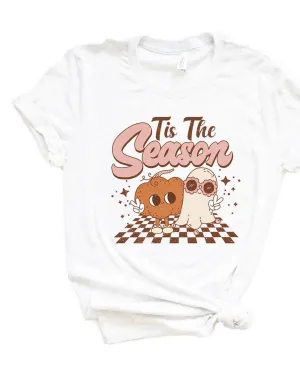 Tis The Season Pumpkin Ghost Short Sleeve Graphic Tee | White