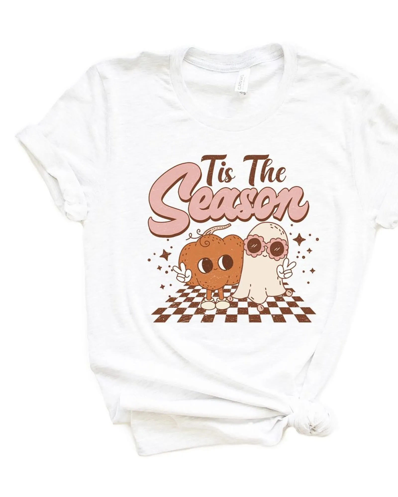 Tis The Season Pumpkin Ghost Short Sleeve Graphic Tee | White