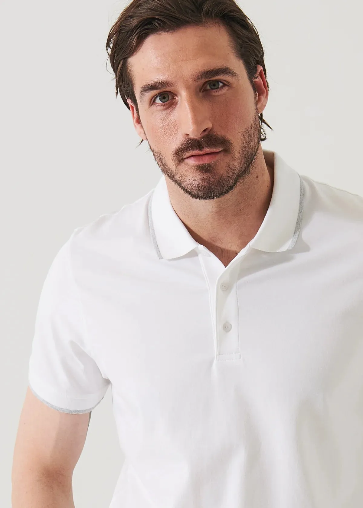 White Iconic Pima Cotton Stretch Tipped Polo Shirt - Patrick Assaraf