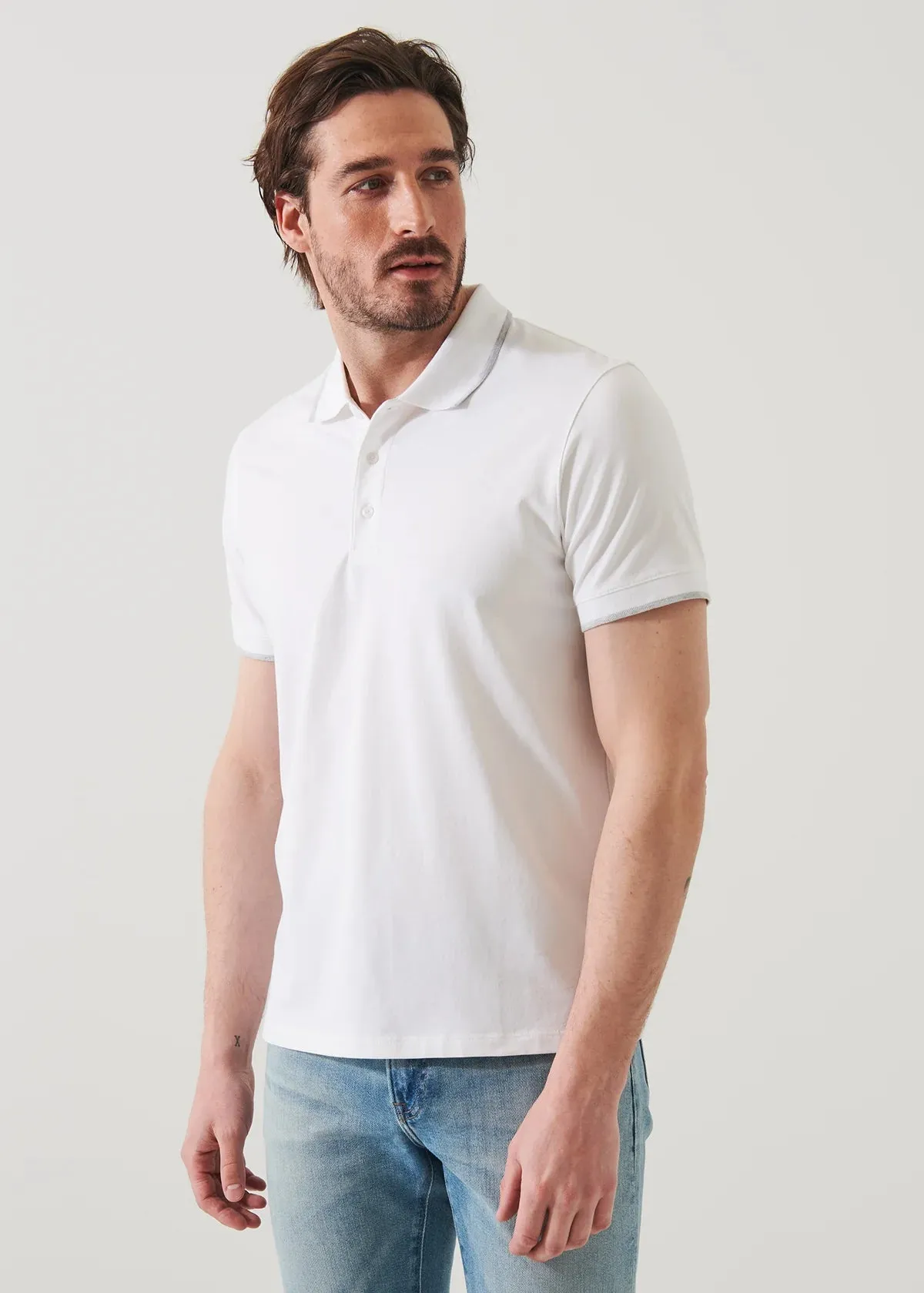 White Iconic Pima Cotton Stretch Tipped Polo Shirt - Patrick Assaraf