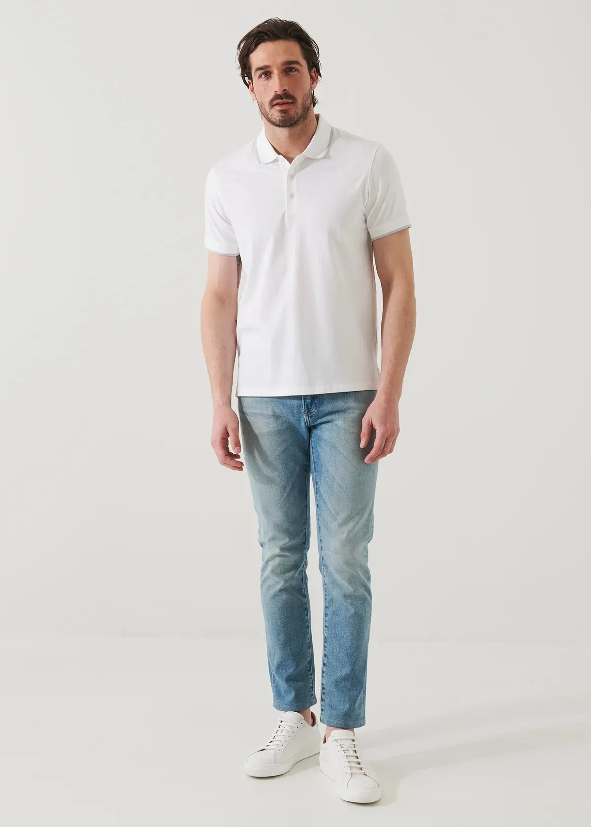 White Iconic Pima Cotton Stretch Tipped Polo Shirt - Patrick Assaraf