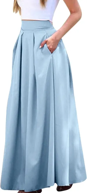 Women Black Skirt Women's 2024 Bohemian Long Skirts Flowy High Waist a Line Maxi Skirts for Women Summer Pleated Skirts